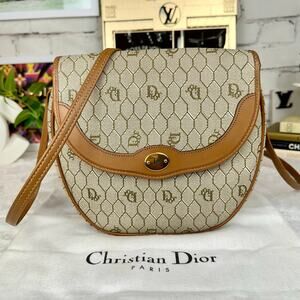 Dior Beige Monogram Canvas Shoulder Bag with Tan Leather Trim